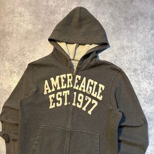 Vintage American Eagle Women's Gray Full Zip Hoodie Sweatshirt Size Medium